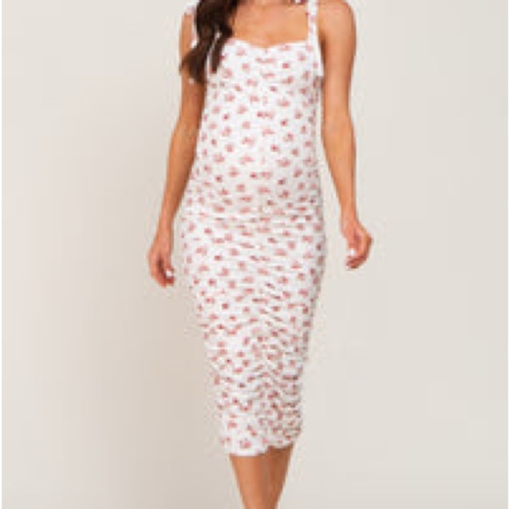 Pink Blush Floral Ruched Materniry Dress